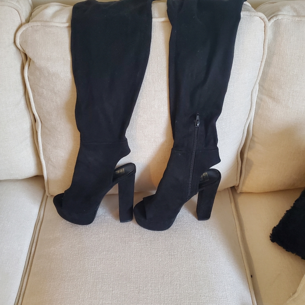 Over the knee peep toe boots